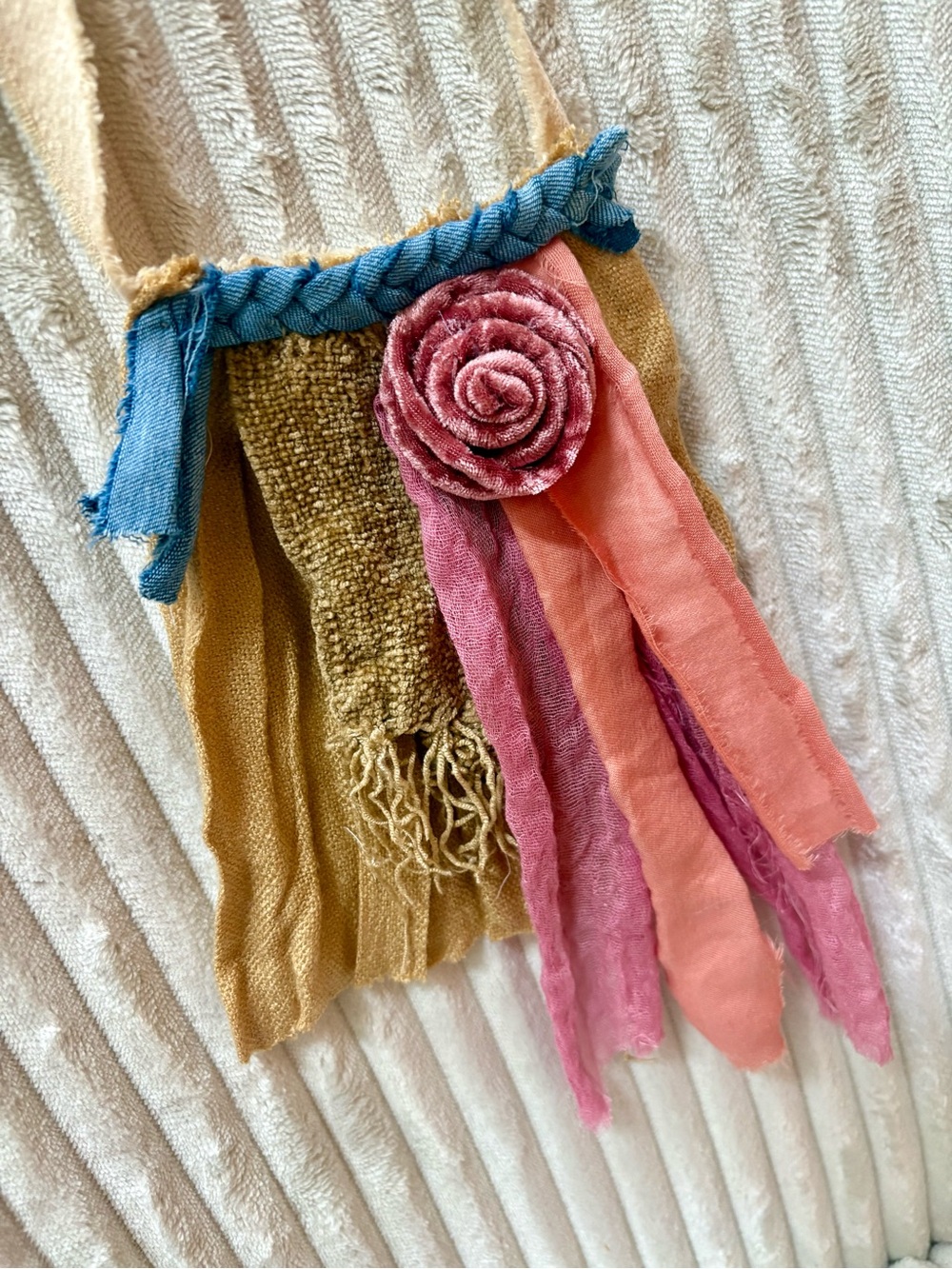 Boho Fabric Flower Fringe Jabot Necklace - Collar